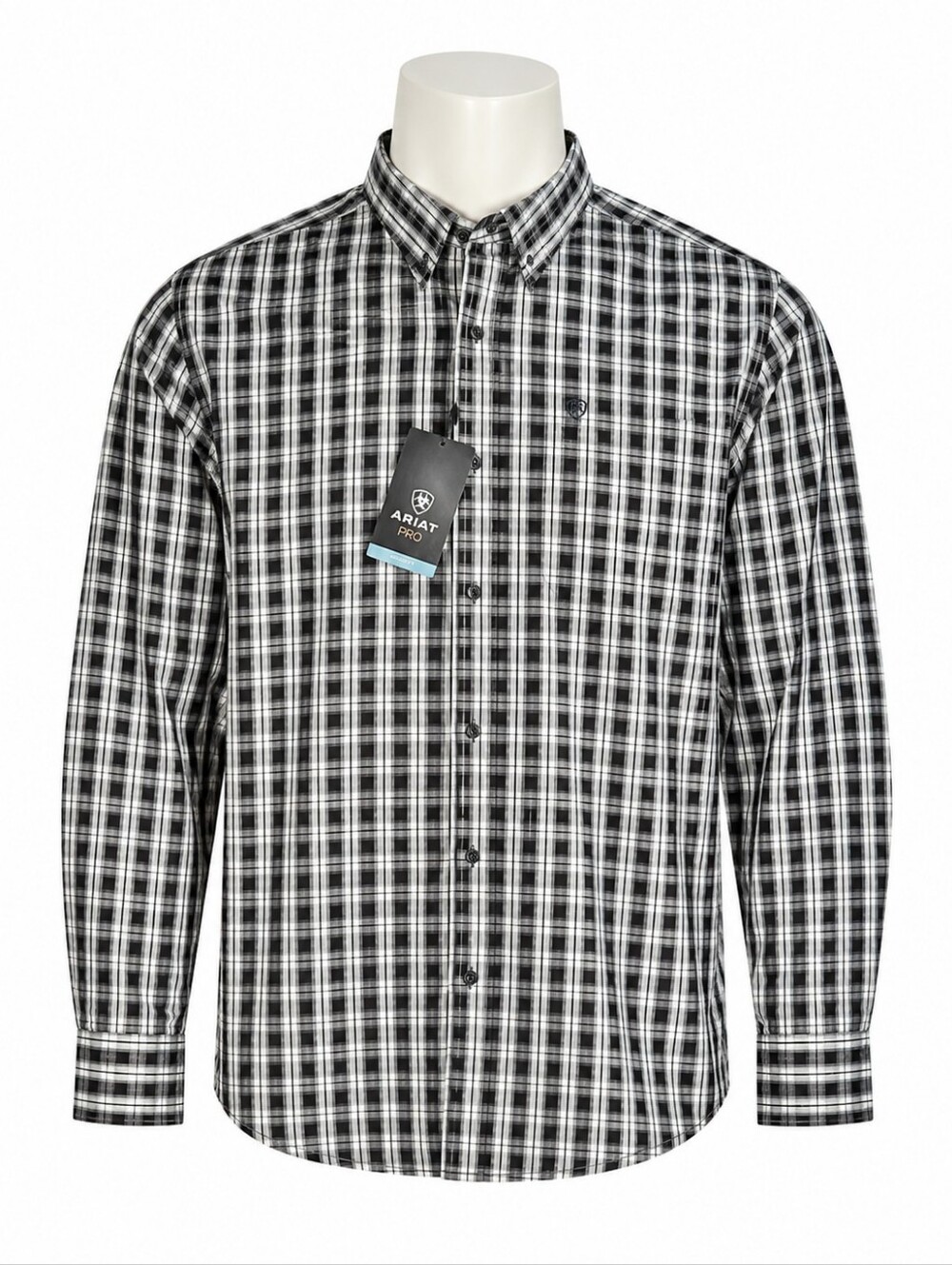 Ariat Pro Series Mens XXL Black White Plaid Long Sleeve Button Front Shirt NWT